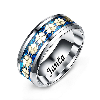 Ocelový prsten Čtyřlístek s modrými glitry
