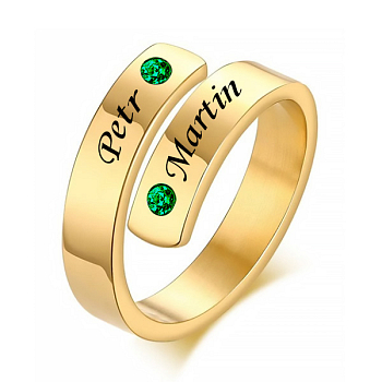 Ocelový prstýnek Family pozlacený 18k zlatem zelený