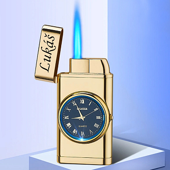 Luxusní kovový zapalovač s hodinami Tower Light
