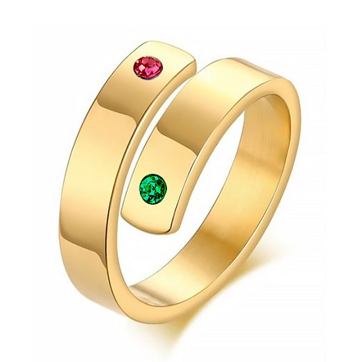Ocelový prstýnek Family pozlacený 18k zlatem červeno-zelený