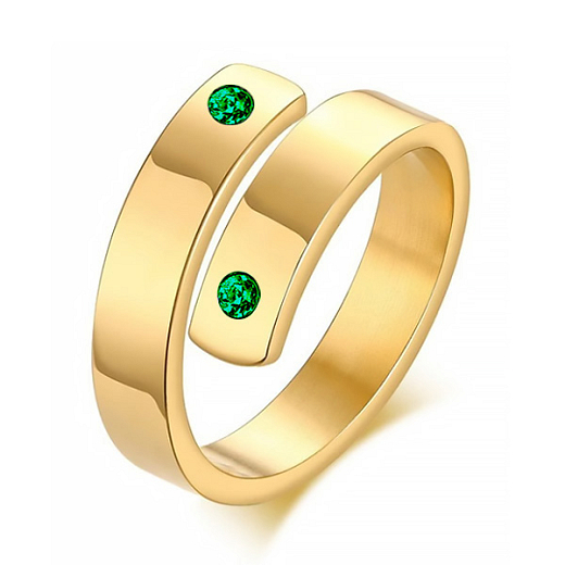 Ocelový prstýnek Family pozlacený 18k zlatem zelený