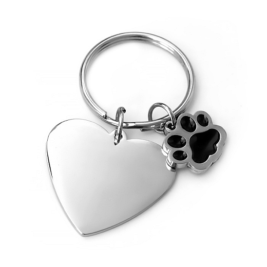 Ocelový přívěsek na klíče Srdce s psí packou