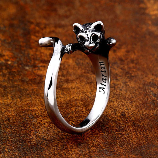 Ocelový prsten Kočička